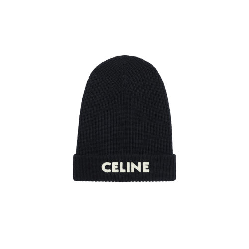 CELINE/賽琳 22年春夏新款 男女同款黑色純羊毛Logo刺繡無檐帽針織帽2A25R535Q.38NO