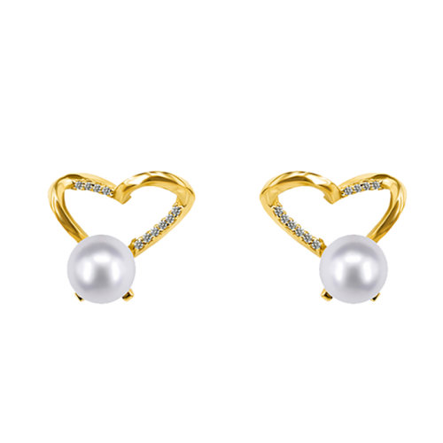 zhuella/珠艾樂 日本akoya海水珠18k金鉆石經(jīng)典愛心絲帶造型耳環(huán)