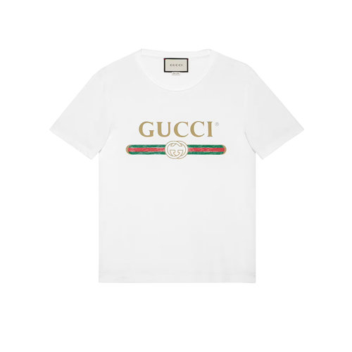 GUCCI/古馳 22年春夏新款 男士白色純棉水洗面料Logo標(biāo)志超大造型短袖T恤?440103X3F059045