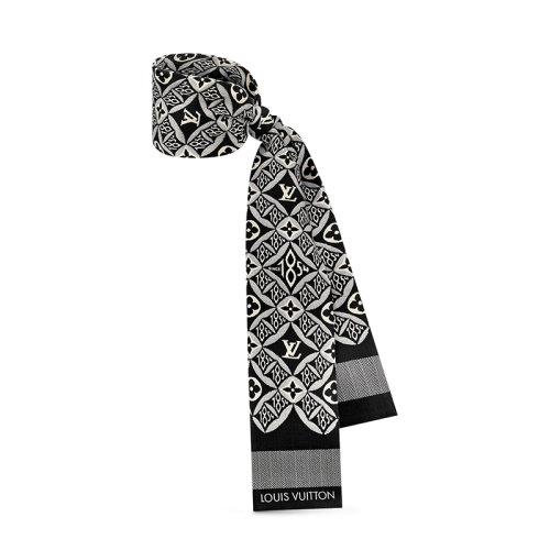 Louis Vuitton/路易威登 22年秋冬新款 女士灰色真絲花朵與字母印花圖案絲巾MP2825