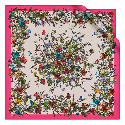 DIOR/迪奧新款 女士紫紅色斜紋真絲千葉印花方巾15MIF090I611_C431