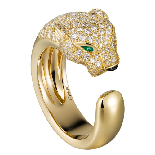 CARTIER/卡地亞 Panthère 系列 18K金黃金鉆石祖母綠瑪瑙戒指 鑲嵌137顆明亮式切割鉆石N4225000
