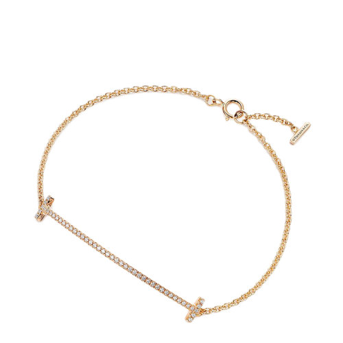 Tiffany & Co./蒂芙尼 經(jīng)典Tiffany T 系列 18K金黃金鑲嵌鉆石Smile微笑笑臉手鏈GRP09054