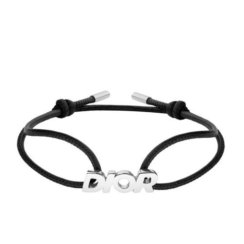 DIOR/迪奧  男士黑色牛皮繩銀質DIOR字母手鏈B1398HOMST_D004