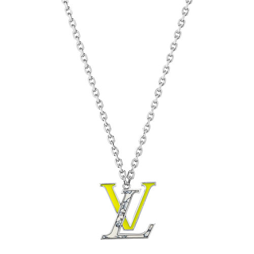Louis Vuitton/路易威登 經(jīng)典款LV COLORS系列 銀色金屬鏈條飾黃色/大理石效果樹脂徽標(biāo)字母吊飾吊墜項(xiàng)鏈M00526