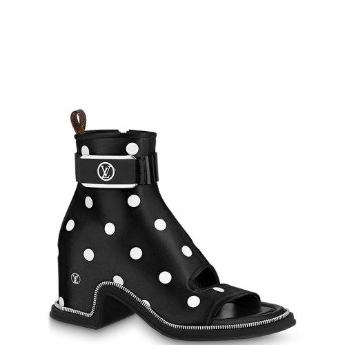 Louis Vuitton/路易威登 22年春夏新款 MOONLIGHT系列 女士黑色/白色絲緞粗跟波點(diǎn)及踝靴1AA0KD