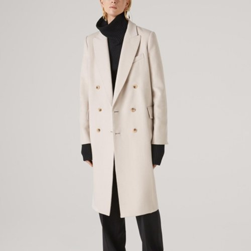 St.John/盛薔白色雙面羊絨長(zhǎng)款毛呢大衣外套女士夾克H611W71