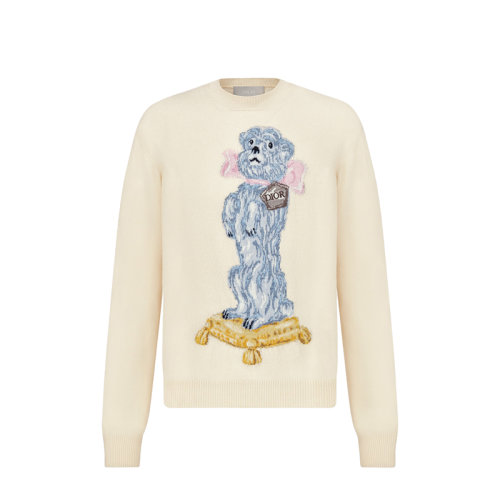 DIOR/迪奧 22年秋冬新款 男士米色羊毛飾有多色提花鮑比圖案圓領(lǐng)長(zhǎng)袖針織毛衣243M635AT460_C085