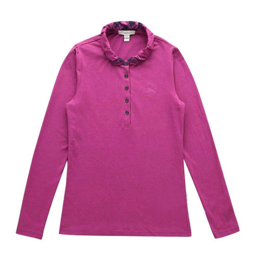 BURBERRY/博柏利 女裝 服飾 時(shí)尚休閑 紫紅色 棉質(zhì)格紋 女士T恤長(zhǎng)POLO 3900710