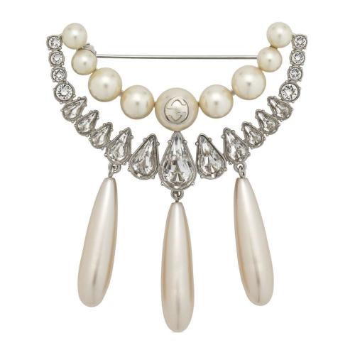  GUCCI古馳 22年秋冬 女士 互扣式雙G樹脂珍珠胸針 716300 I7359 8113