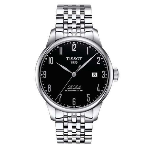 TISSOT/天梭  力洛克系列精鋼表殼表帶黑盤80機(jī)芯男士自動(dòng)機(jī)械腕表 39.3毫米
