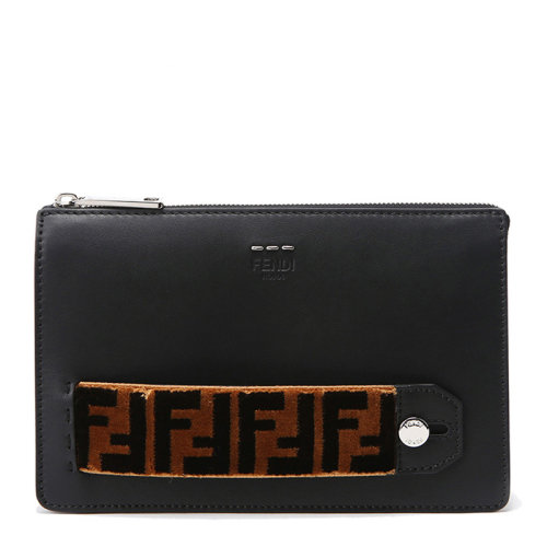 FENDI/芬迪   男士黑色牛皮時尚經(jīng)典LOGO手拿包