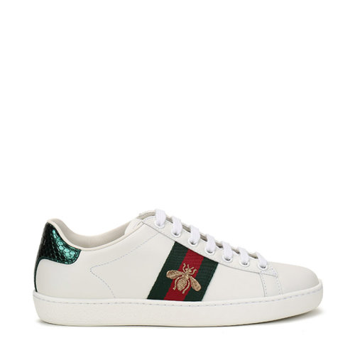 GUCCI/古馳 女士皮革系帶休閑鞋運(yùn)動(dòng)鞋板鞋條紋蜜蜂刺繡 431942 02JP0