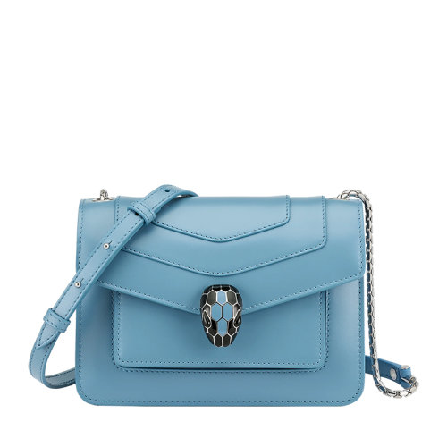 BVLGARI/寶格麗 22早春 新款SERPENTI FOREVER系列 女士藍(lán)色小牛皮蛇首搭扣翻蓋斜挎單肩包291310