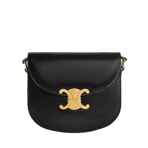 CELINE/賽琳 22新款BESACE TRIOMPHE系列 女士TEEN款式黑色牛皮革凱旋金扣翻蓋開合單肩斜挎包110413BF4.38NO