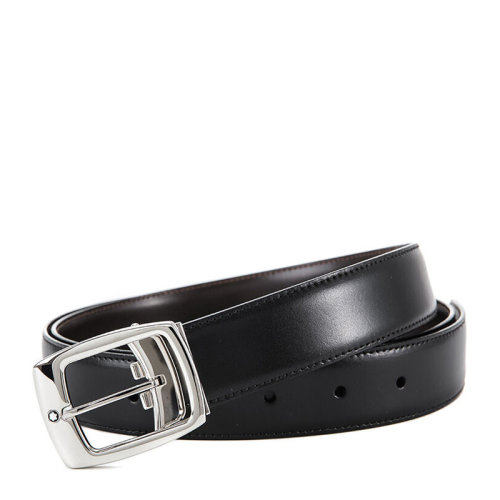 MontBlanc/萬(wàn)寶龍 男士黑色牛皮當(dāng)代系列光面長(zhǎng)方形針扣皮帶腰帶可裁剪 9695