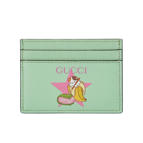 GUCCI/古馳 22新款Gucci Love Parade系列 女士淺綠色皮革Bananya聯(lián)名系列香蕉星星印花卡片夾701064U22AG3067