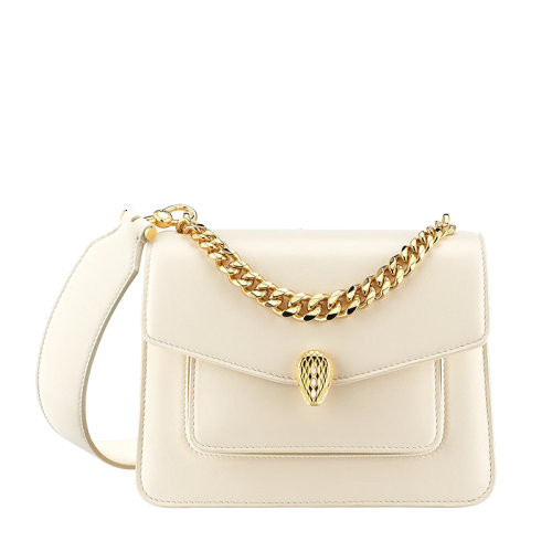 BVLGARI/寶格麗 SERPENTI FOREVER系列 女士小號(hào)白色納帕羊皮黃銅琺瑯扣金色鏈條斜挎單肩包291231