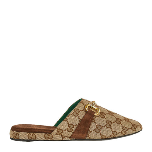 GUCCI/古馳  女士棕色  菱形G字提花 馬銜扣 穆勒鞋 休閑鞋 拖鞋 女鞋 601599-G1710-9773