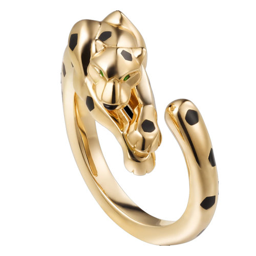 CARTIER/卡地亞 PANTHèREDE系列 黃金沙弗萊石石榴石瑪瑙豹子指環(huán)B4221600
