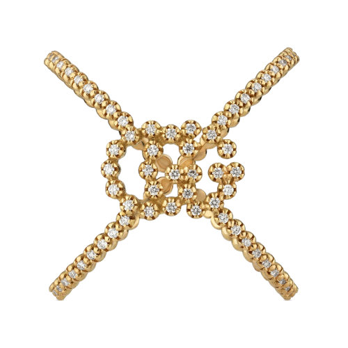 GUCCI/古馳 GG Running 雙G裝飾和鑲有鉆石18k金十字戒指 581897J85408000