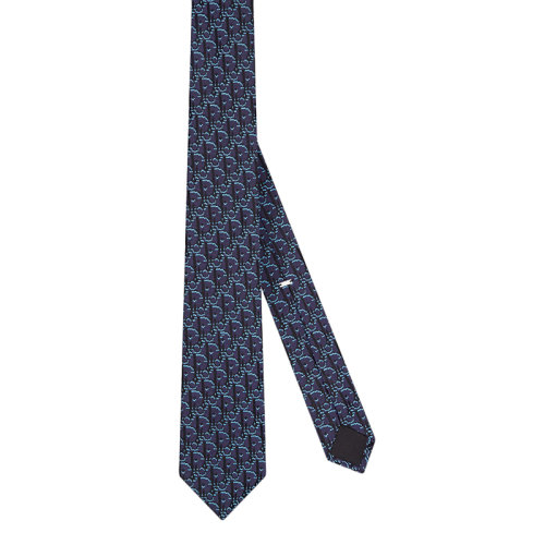 DIOR/迪奧 22年早春新款 男士海軍藍色/黑色和藍色桑蠶絲老花印花領(lǐng)帶11C1047A0442_C585