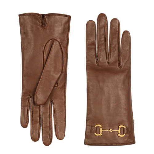 GUCCI/古馳 經(jīng)典款 女士棕色皮革馬銜扣細(xì)節(jié)手套603635BAP002300