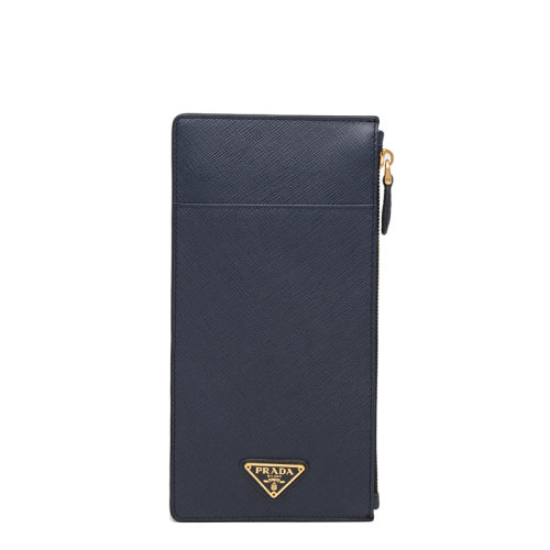 PRADA/普拉達 22年新款 女士藍黑色Saffiano皮革三角金標垂直款卡夾1MB025_QHH_F06