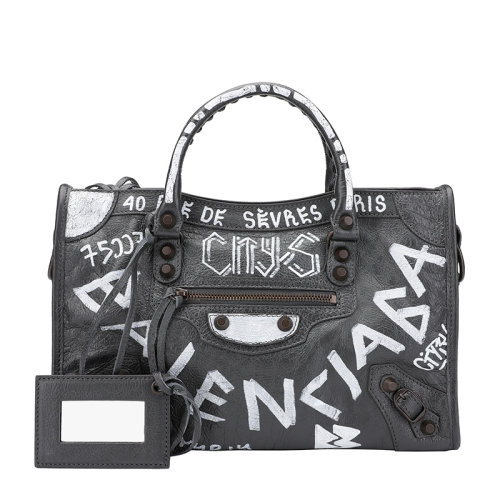 Balenciaga/巴黎世家 女士灰色羊皮經(jīng)典涂鴉都市風(fēng)手提包單肩包斜挎包女包  431621-0FE1T-1190