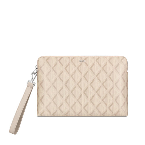 DIOR/迪奧 22新款 男士自然色CD Diamond圖案帆布拉鏈開合手拿包2ESCA251DCO_H110