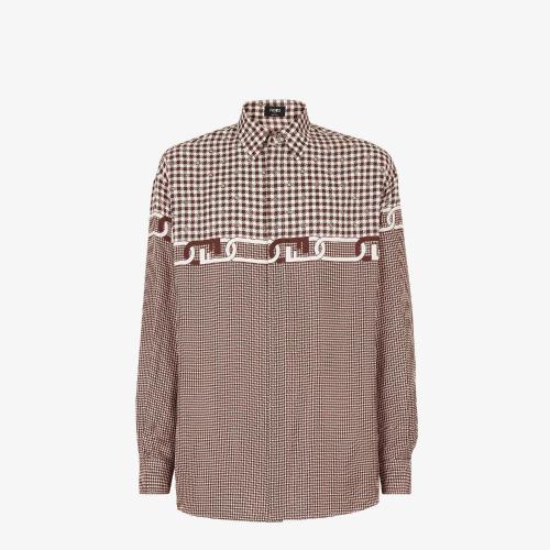  FENDI芬迪 22年秋冬 男士 長袖襯衫 拼色桑蠶絲襯衫 FS058_L2KF1IHV