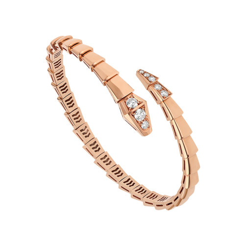 BVLGARI/寶格麗 SERPENTI VIPER 18K金玫瑰金鑲嵌密釘鉆石蛇頭和尾男女通用蛇形手鏈 357823