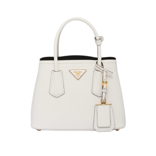 PRADA/普拉達 22新款 Prada Double系列 女士mini白/黑色saffiano皮革金扣徽標(biāo)單肩斜跨手提包1BG443_2A4A_F0G3Z_V_XOO