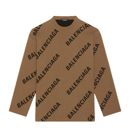 Balenciaga/巴黎世家 男士拼色棉質(zhì)混紡滌綸通體字母徽標提花長袖上衣衛(wèi)衣圓領衫套頭衫 657401-T3200 多色可選