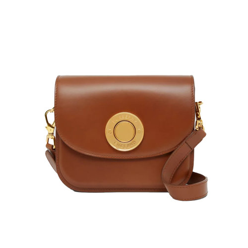 BURBERRY/博柏利 22新款 Elizabeth系列 女士小號(hào)深棕色鞣制皮革頂部翻蓋按鈕閉合字母拋光金屬配件拆卸調(diào)節(jié)肩帶斜挎單肩包80557761