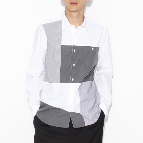 TAKEO KIKUCHI/菊池武夫男士長袖襯衫時(shí)尚拼布設(shè)計(jì)長袖 17082115（20-30個(gè)工作日送達(dá)）