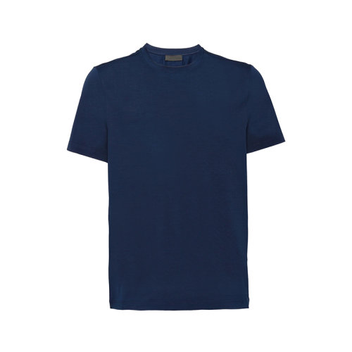 PRADA/普拉達(dá) 22年春夏新款 男士海軍藍(lán)色彈力棉圓領(lǐng)短袖T恤UJM564_710_F0124_S_092
