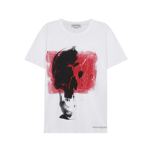 Alexander McQueen/亞歷山大麥昆 2021款 男士短袖T恤 男士棉質(zhì)Punk Skull圓領(lǐng)短袖T恤 662484 QRZ55