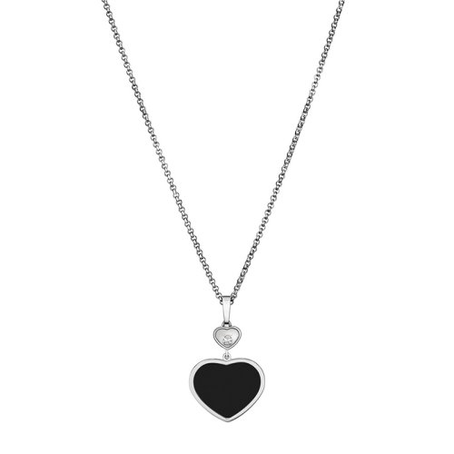 Chopard/蕭邦 經(jīng)典HAPPY HEARTS系列 18K金白金鑲嵌縞瑪瑙鉆石點綴愛心形狀吊墜項鏈797482-1201