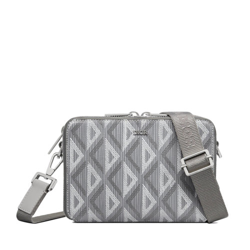 DIOR/迪奧 22春夏新款 男士灰色CD Diamond圖案帆布光滑牛皮革飾邊拉鏈單肩手拿信使包2ESBC119DCO_H42E