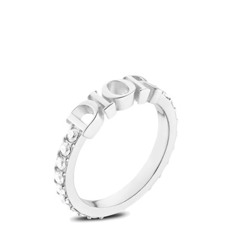 DIOR/迪奧 22春夏新款DIO(R)EVOLUTION系列 女士銀色飾面金屬鑲透明水晶徽標戒指R1009DVOCY_D009