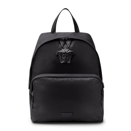 VERSACE/范思哲 LA MEDUSA系列男士黑色錦綸混紡經(jīng)典字母徽標(biāo)美杜莎頭像裝飾拉鏈開合雙肩包手提包旅行包背包男包 DFZ8504-DNY8ME-D41NP【預(yù)售3-4周發(fā)貨】