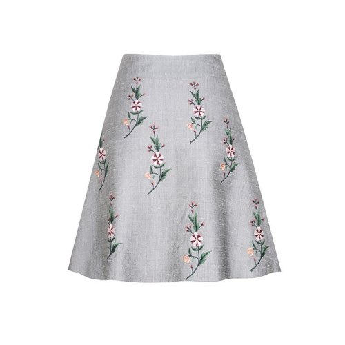 【DesignerWomenwear】bifubyxingchen/彼伏灰色柞蠶絲刺繡A擺女士半身裙