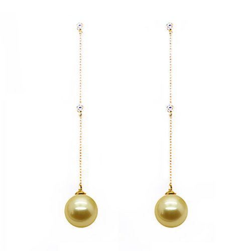 zhuella/珠艾樂 澳大利亞南洋金珠鉆石長(zhǎng)耳環(huán)經(jīng)典奢華拉長(zhǎng)臉型