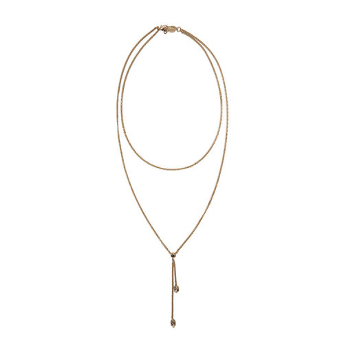 Alexander McQueen/亞歷山大麥昆  女士金色雙層鏈飾骷髏頭標(biāo)志項(xiàng)鏈吊墜  $500716J160K7285