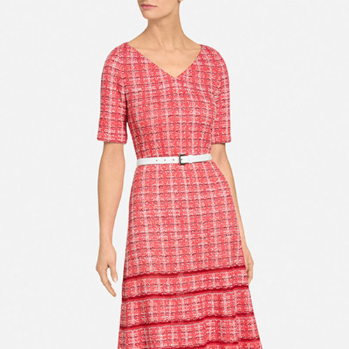 St.John/盛薔女士粗花呢修身V領(lǐng)短袖針織女士連衣裙 K1100G2