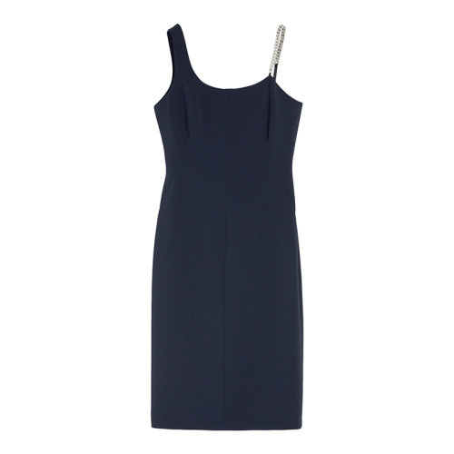 MaxMara/麥絲瑪拉 22年早春新款 ALSAZIA系列 女士深藍(lán)色醋酸纖維混紡單肩剪裁連衣裙6221082406005