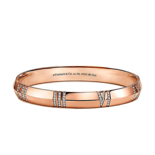 Tiffany & Co./蒂芙尼 Atlas X系列 18K金玫瑰金鑲嵌150顆鉆石寬鉸鏈手鐲GRP11563