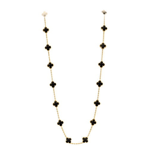 Van Cleef & Arpels/梵克雅寶 經(jīng)典Vintage Alhambra系列 18k金黃金鑲黑瑪瑙20四葉草長項(xiàng)鏈VCARA43100