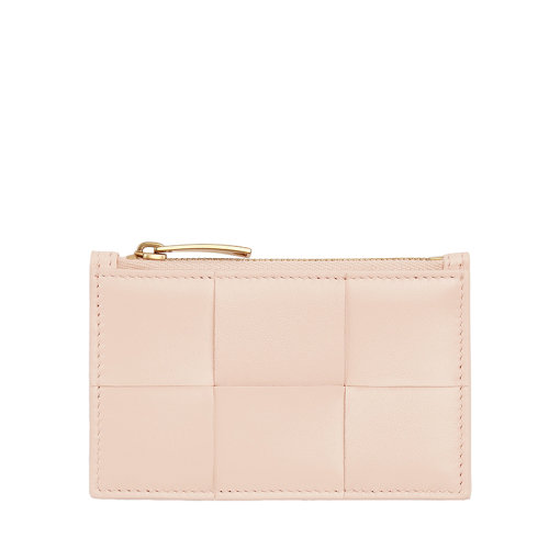 Bottega Veneta/葆蝶家 22春夏新款 女士水洗甜瓜色I(xiàn)ntreccio編織皮革拉鏈卡包681010VCQC46705